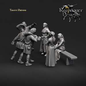 Medieval Tavern Patrons, Historical Wargaming. 28 mm Miniatures Produced by Tofer&#39;s Miniatures.