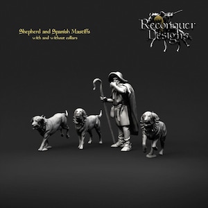 Medieval Shepherd and Spanish Mastiffs, Diorama, Historical Wargaming. 28 mm Miniatures Produced by Tofer&#39;s Miniatures.