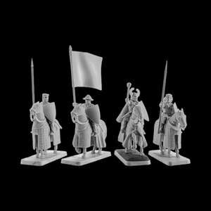 Set of 4 Mounted Crusaders Command. 28 mm Miniatures