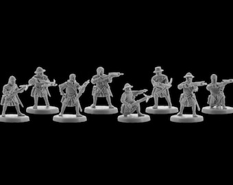 May include: A set of ten gray plastic miniature figures of medieval soldiers holding crossbows. The figures are posed in various stances, some aiming their crossbows and others holding them at the ready.