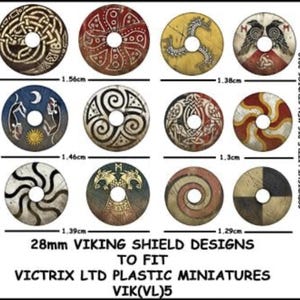 Vikingaskölddesigner. 28 mm miniatyrer. LBMS Vikingaskölddesign. Utformad för att passa Victrix Viking-set.