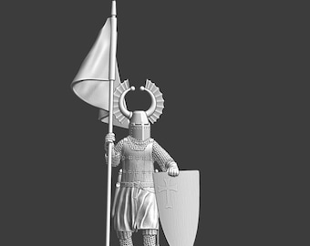 Medieval Crusader Knight - Medieval Teutonic Knight with banner. 28 mm Miniatures
