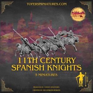 Set of 5 Medieval 11th Century Spanish Knights. 28 mm Miniatures