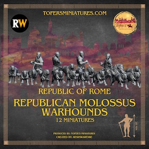 Republican Molossus Warhounds. Republic of Rome. 28 mm Miniatures Set of 12 Miniatures