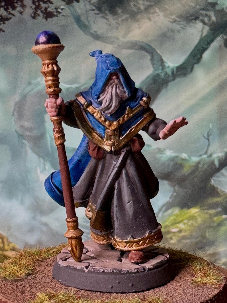 Wizard Mini PAINTED the Blue Wizard. 32 Mm Fantasy Miniature. Great for DND and ...