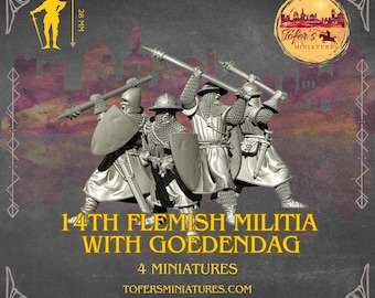 14th Century Flemish Militia with Goedendag. 28 mm Miniatures