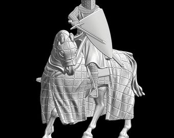 Mounted Medieval Crusader Knight. 28mm, 32mm, 40mm, 54mm, 75mm, Wargaming Miniature