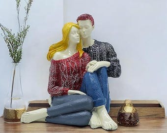 Figura decorativa de pareja, diseño de suéter de punto, 14 x 14 cm, estatua para decoración del hogar
