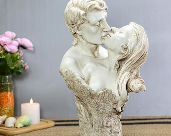 Estatua de pareja besándose, regalo romántico de aniversario, pieza de exhibición de 33 cm