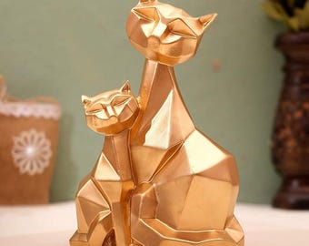 Escultura artesanal de familia de gatos – Encantadora figura decorativa para el hogar