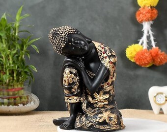 Estatua de Buda negra y dorada, decoración espiritual para el hogar