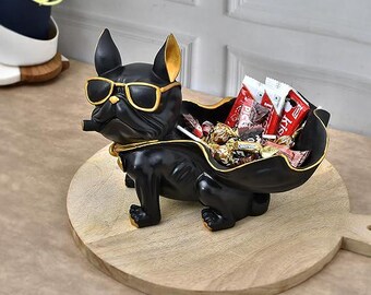 Escultura decorativa de bulldog con espacio de almacenamiento: una solución única para la sala de estar y el almacenamiento.