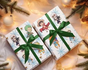 One Piece Chibi Edition Gift Wrap, Anime Wrapping Paper for Fans, Cute Pirate Design