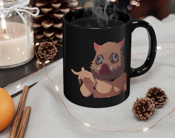 Anime Mug, Inosuke Mug, Demon Slayer mug, Anime Mug Gifts, Black mug, Coffee Mug, Anime Lover Mug