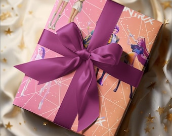 Anime Aesthetic Wrapping Paper, Bright Character Gift Wrap with Gradient Design, Satin or Matte Finish, Cute Otaku Party & Holiday Wrap