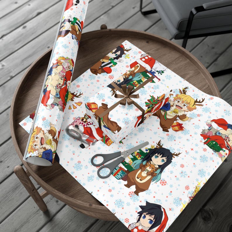 Chibi Demon Slayer Boy Edition Wrapping Paper, Anime Gift Wrap, Kimetsu no Yaiba, Anime wrapping paper, Chibi wrap, Otaku wrap, Demon Slayer image 4