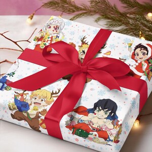 Chibi Demon Slayer Boy Edition Wrapping Paper, Anime Gift Wrap, Kimetsu no Yaiba, Anime wrapping paper, Chibi wrap, Otaku wrap, Demon Slayer image 3