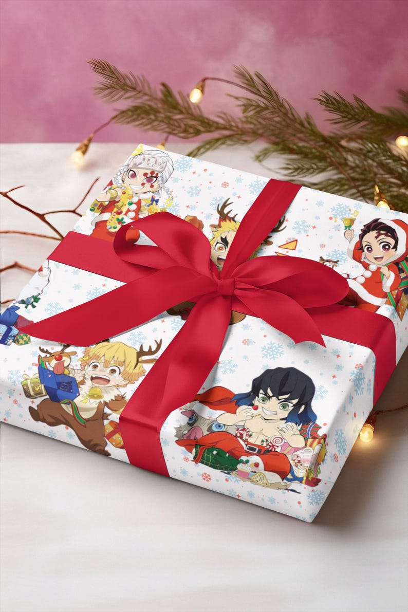 Chibi Demon Slayer Boy Edition Wrapping Paper, Anime Gift Wrap, Kimetsu no Yaiba, Anime wrapping paper, Chibi wrap, Otaku wrap, Demon Slayer image 3