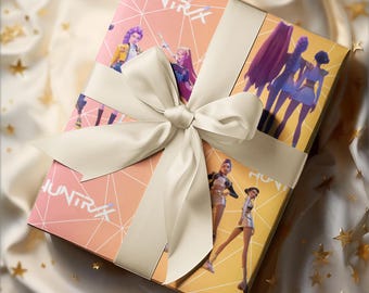 nime Aesthetic Wrapping Paper, Bright Character Gift Wrap with Gradient Design, Satin or Matte Finish, Cute Otaku Party & Holiday Wrap