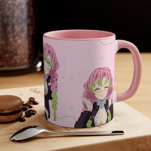 Mitsuri Mug, Pink Mug, Demon Slayer, Green mug, Lovely, Hashira Mug, Gift mug image 1