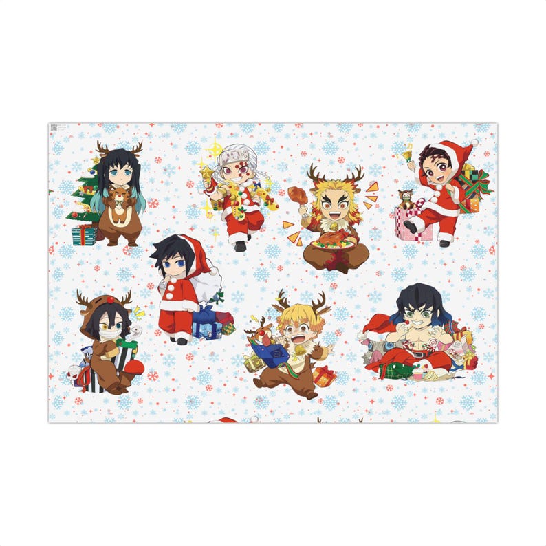 Chibi Demon Slayer Boy Edition Wrapping Paper, Anime Gift Wrap, Kimetsu no Yaiba, Anime wrapping paper, Chibi wrap, Otaku wrap, Demon Slayer image 6