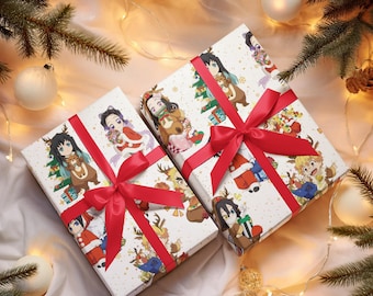 Chibi Demon Slayer Wrapping Paper, Anime Gift Wrap, Cute Kimetsu no Yaiba Paper, Demon Slayer Wrapping paper
