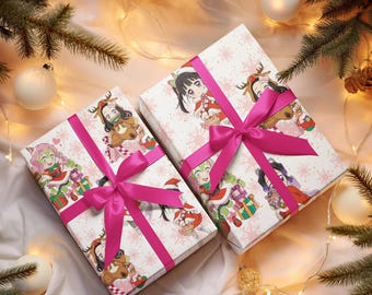 Papel de embrulho para garotas caçadoras de demônios chibi, papel de embrulho para presente de anime, kimetsu no yaiba, papel de embrulho, papel de embrulho otaku, papel de embrulho para caçadoras de demônios chibi