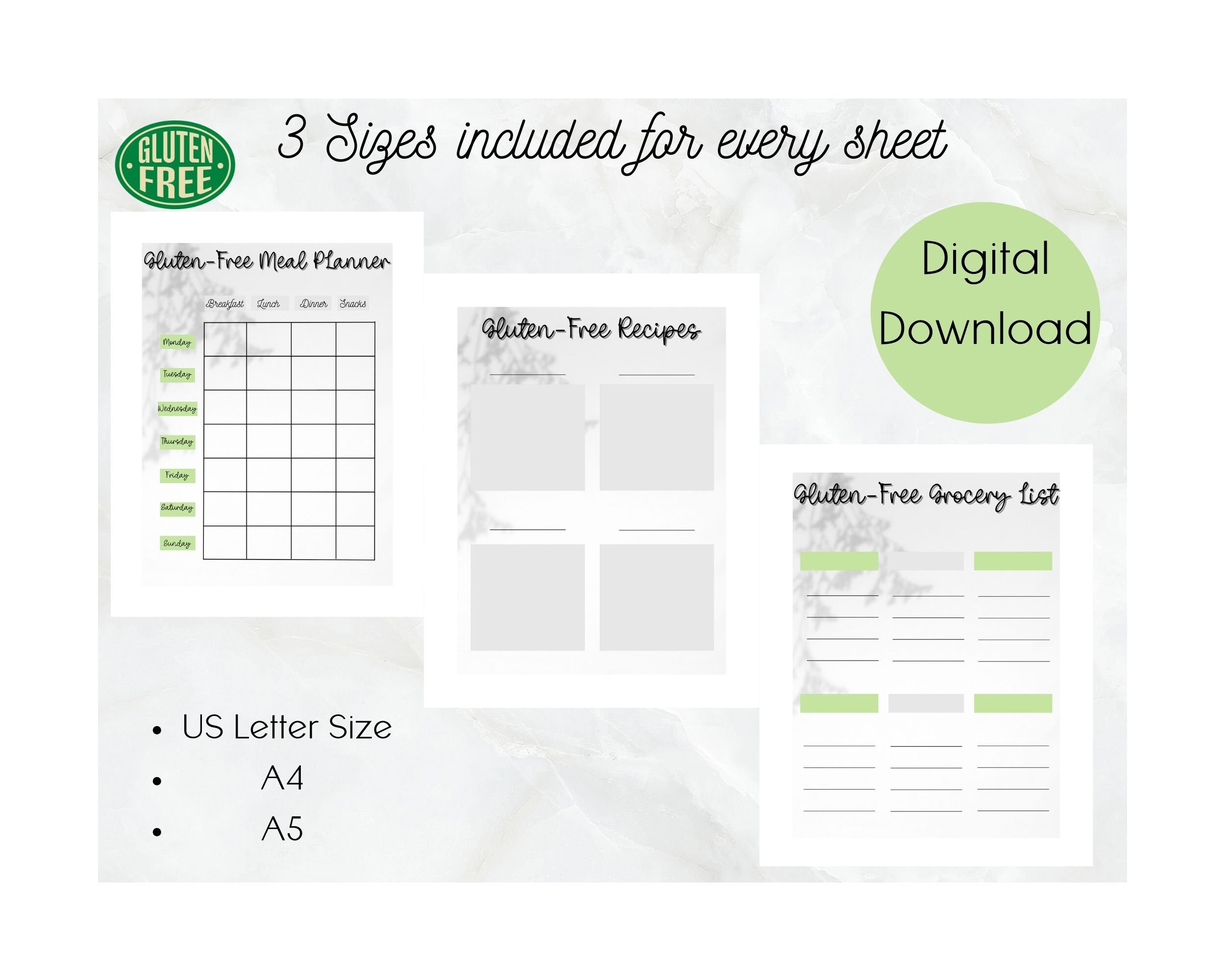 Gluten free weekly meal planner digital meal planner gluten free