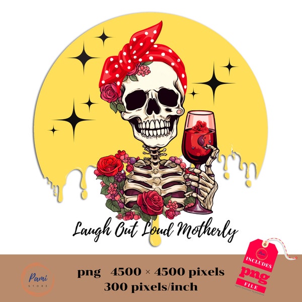 Laugh Out Loud Motherly Skull Png,Comedic Skull Mom Illustration,Silly Skeleton Mom Graphics,Funny Skull Parenting Clipart,Humorous Skull