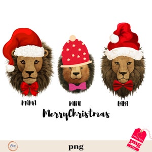 Natale Mama Mini Papa PNG, Famiglia di leoni Natale Png, Immagine carina di genitori e figli, Design di Natale in famiglia per maglietta, Biglietto di auguri di Natale