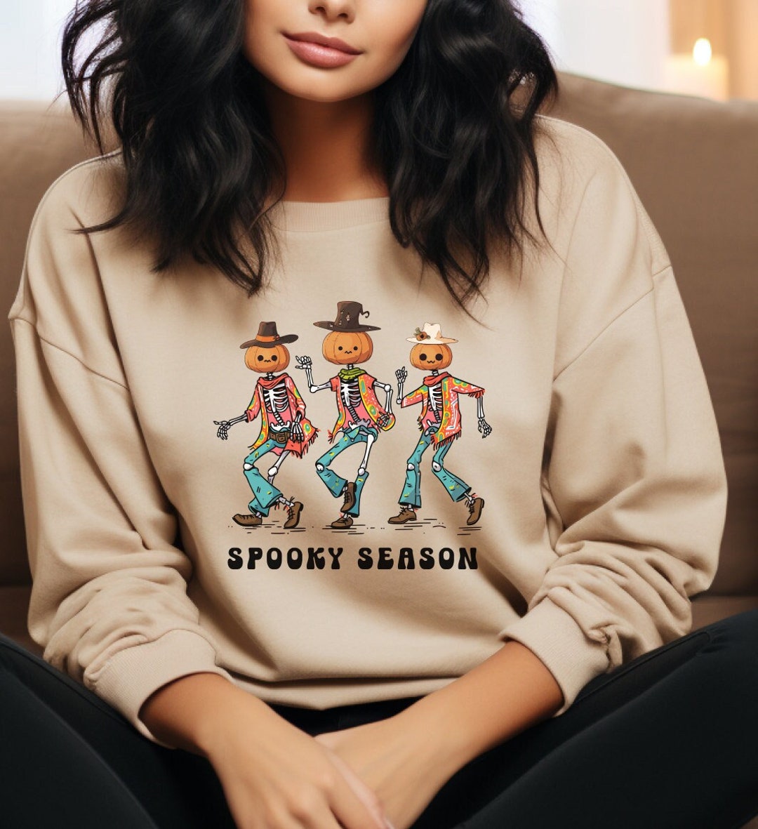 Pumpkin Head Skeleton Spooky Season Crewneck Dancing Mexican Etsy