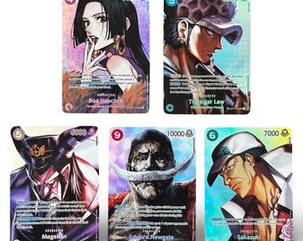 Conjunto de 5 cartas SP texturizadas e holográficas feitas à mão do One Piece TCG | Proxies em inglês do OPTCG, OP04 Cartas Colecionáveis de Anime