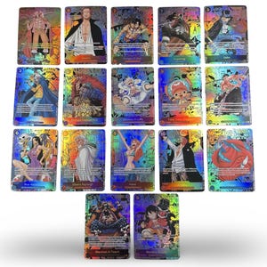 Set of 17 Handmade TEXTURED & Holographic One Piece TCG Manga Cards | OPTCG English Proxies, OP01 - OP09 Anime Trading Cards Proxy