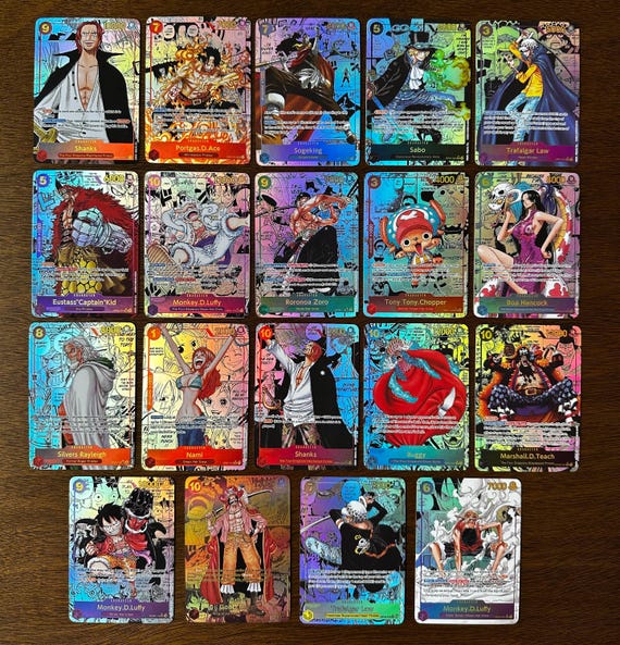 Set of 19 Handmade TEXTURED & Holographic One Piece TCG