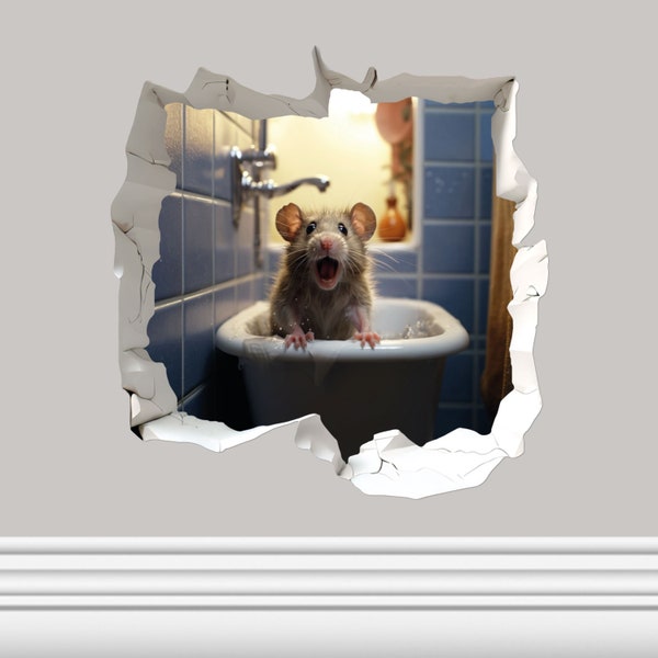 Mouse In Bathtub In Mouse Hole Vinyl Sticker Car Bumper Decal