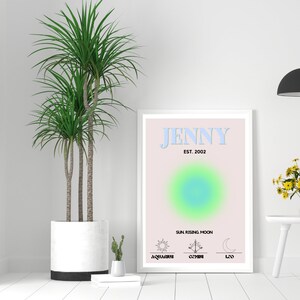 Stampe dell'aura dello zodiaco, inclusa la tabella di nascita (sole, luna, sorgere) personalizzabile, regalo di compleanno perfetto