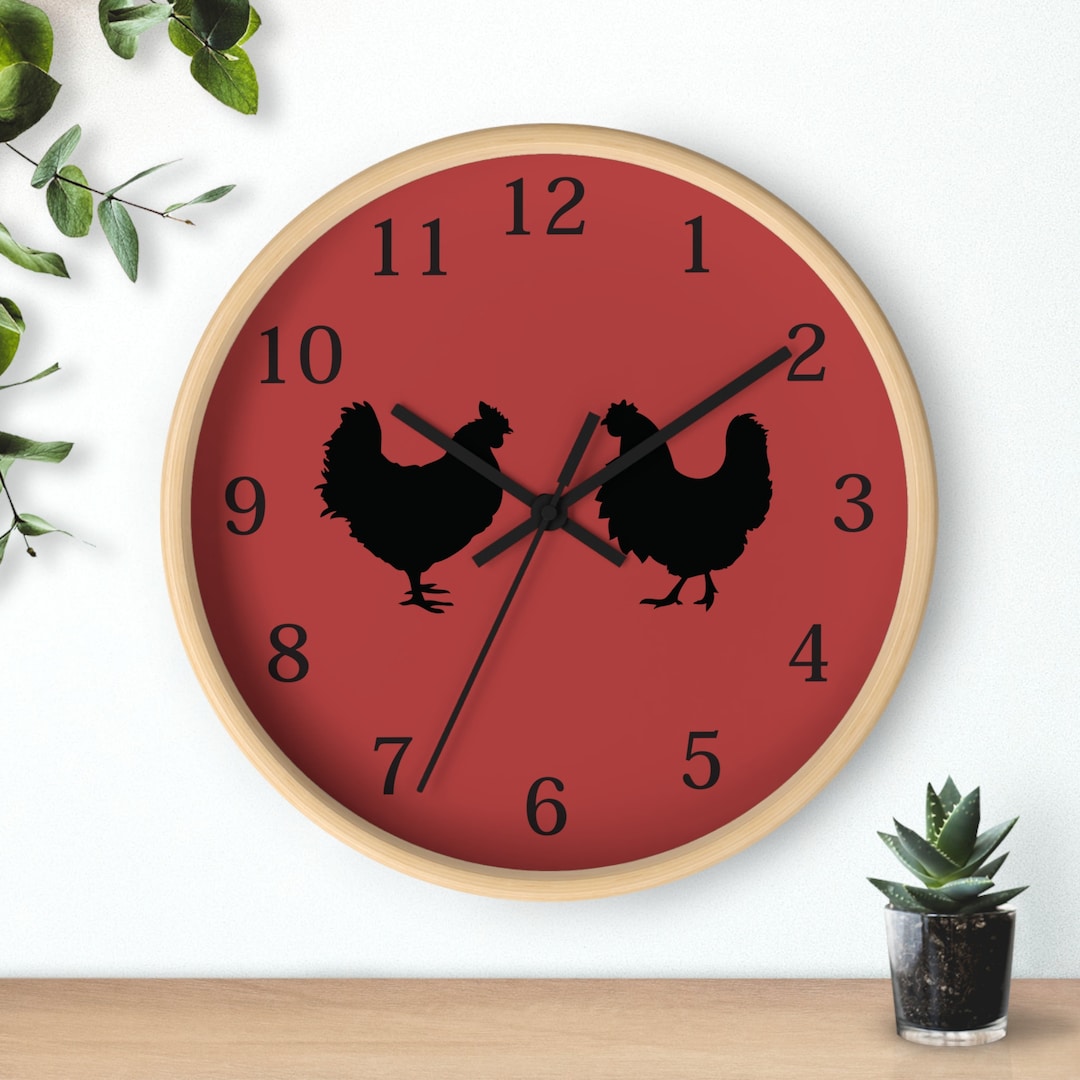 Chicken Wall Clock Hen and Rooster Wall Clock Red Chicken Etsy