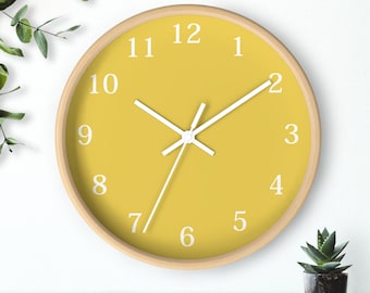 Yellow Wall Clock, Yellow Wall Clock with White Hands, Customized Wall Clocks, Customized Wall Clock, Solid Color Wall Clock, Yellow Decor