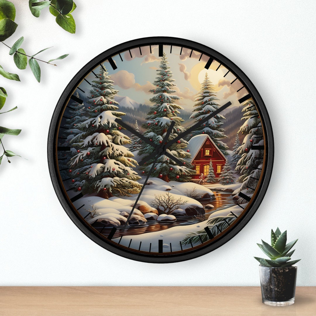 Christmas Cabin in the Woods Wall Clock, Winter Wonderland Wall Clock