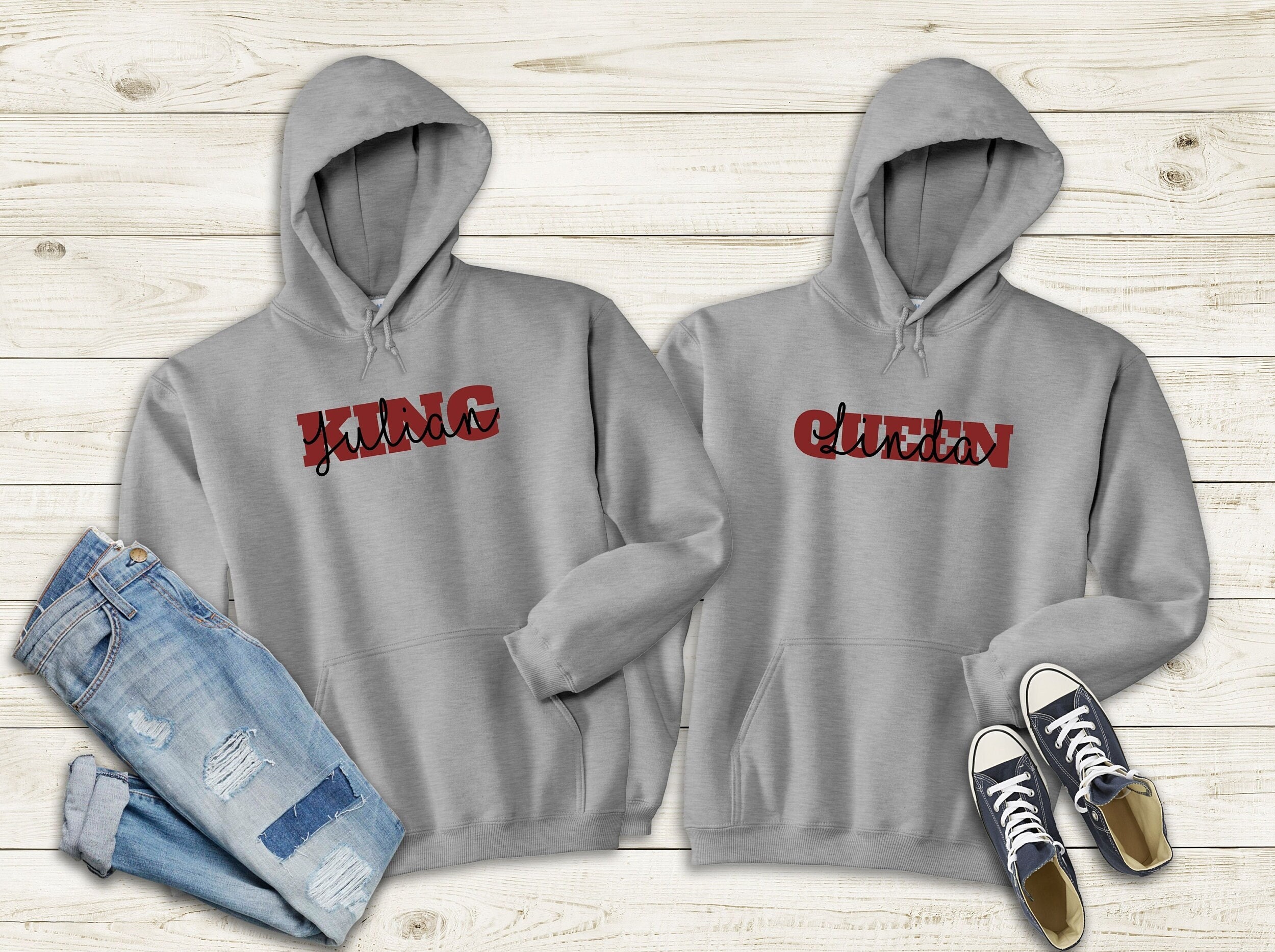 White Queen King Pullover Mit Datum King Queen Partnerlook Hoodie Set