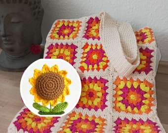 Taschen Crochet. Bolso Grannys con Asas Ganchillo. Rosa