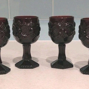 Vintage Avon Cape Cod Ruby Red Goblets, Set of 4, 4.5 Inch Tall