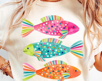 Tropical Fish Comfort Colors® Shirt, Beach Vibes Nautical Tee, Fish Graphic T-Shirt, Coastal Summer Shirt, Fishy Beach Tshirt