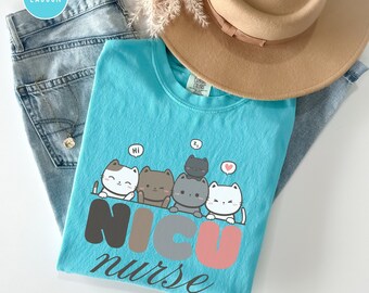 Comfort Colors - NICU Nurse Cat T-Shirt - Neonatal Intensive Care Unit Nurse - Nicu Crew - Nicu Team - Nicu Nurse Tee - Nurse Graduation