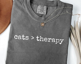 Comfort Colors Cat Therapy Shirt: Funny Cat Mom Gift