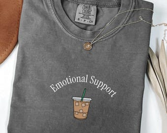 Comfort Colors Coffee Shirt: Emotional Support, Iced Coffee Gift