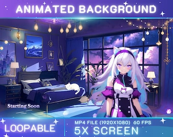 Animated Lofi Purple Room: VTuber Twitch Stream Screens (Digital Download)