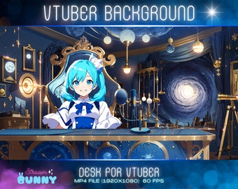 Luxury Galaxy Vtuber Background: Animated Desk & Chair (MP4)(Digital Download)