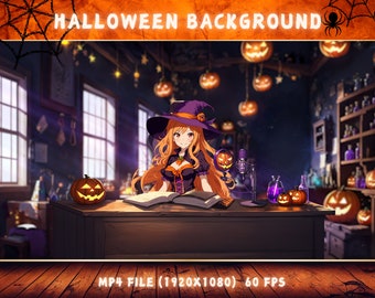 Halloween Vtuber Stream Animated Background: Luxury Room, Desk & Chair (Digital Download)