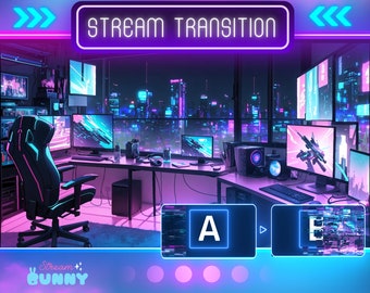 Cyberpunk Stream Transition: Neon City Gaming Room (Animated WEBM)
